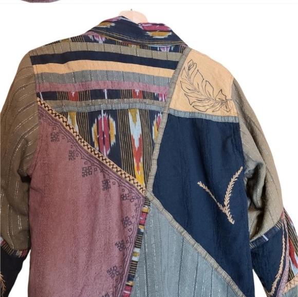 Parsley & Sage brown green long-sleeved Button-down asymmetrical patchwork coat - Picture 3 of 9